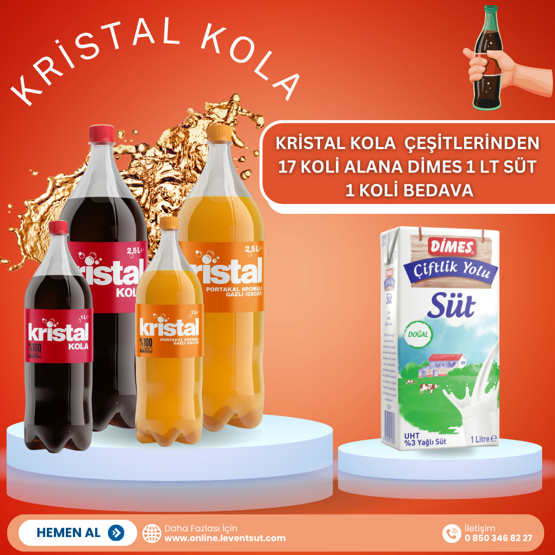 <span>Kristal Kola 17 Koli Alana Dimes 1 Lt. Süt 1 Koli Bedava</span>