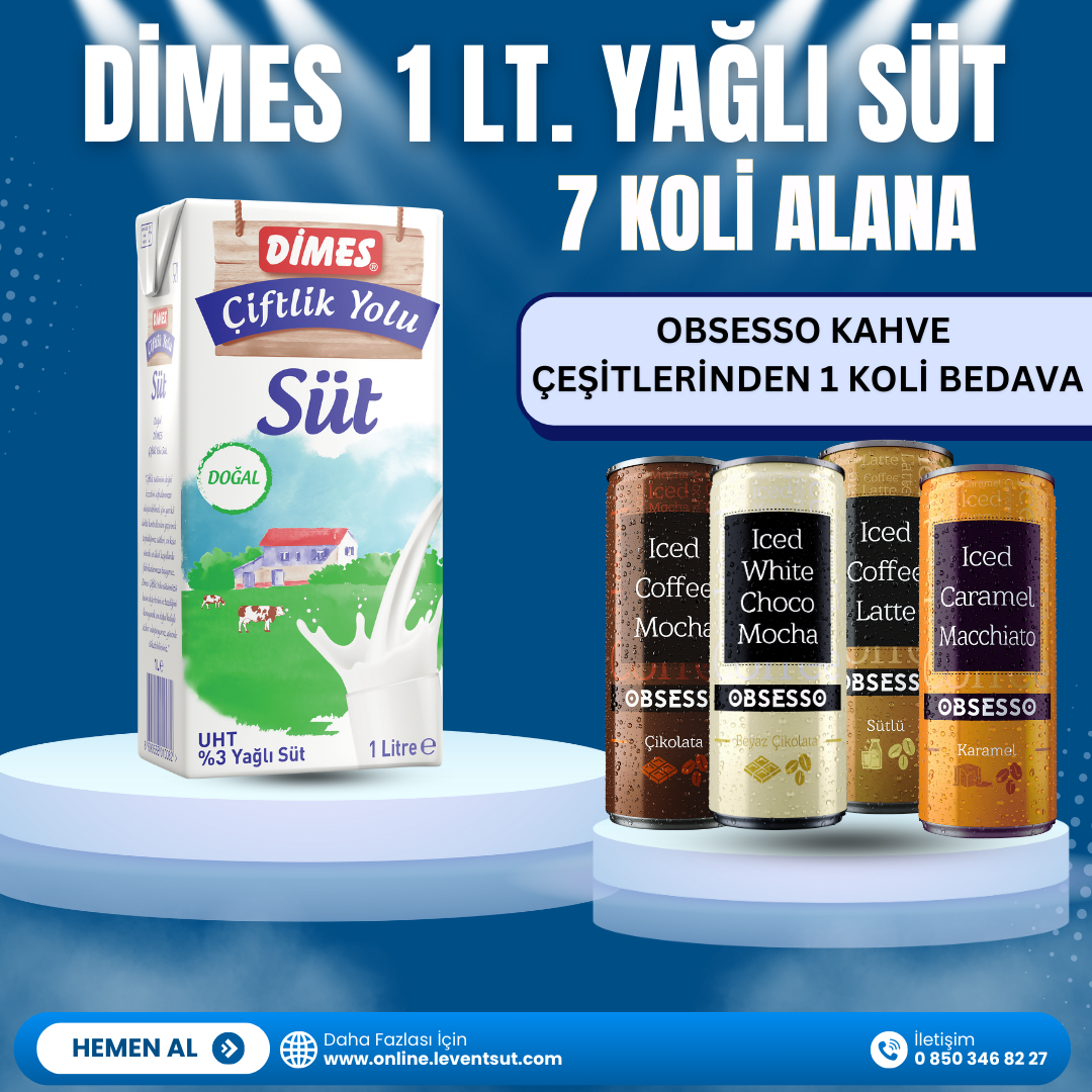 Dimes 1 Lt. Süt 7 Koli Alana, Obsesso Kahve 1 Koli Bedava