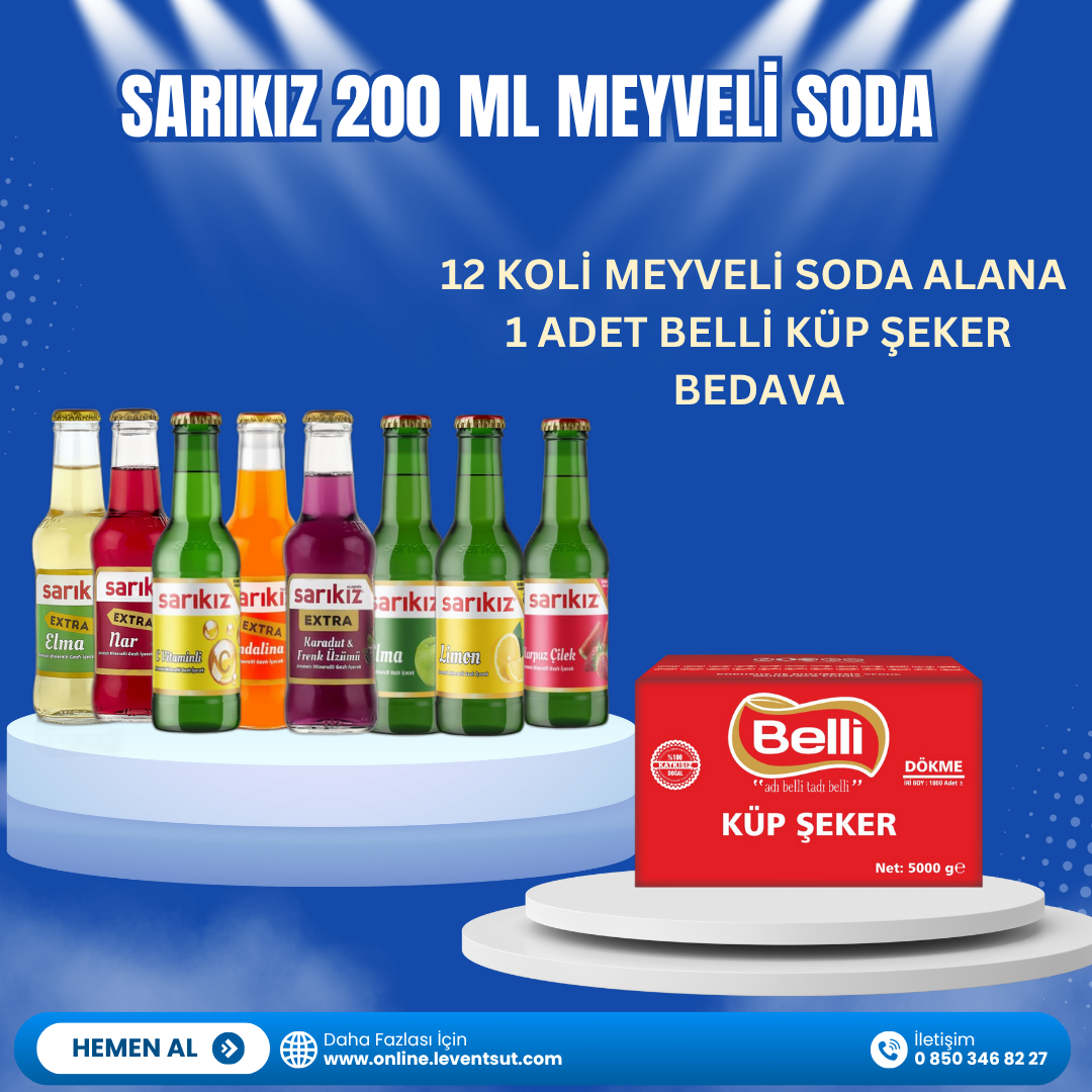<span>Sarıkız Meyveli Soda 12 Koli Alana Belli 5 kg  Küp Şeker </span><span>1 Adet </span><span> Bedava</span>