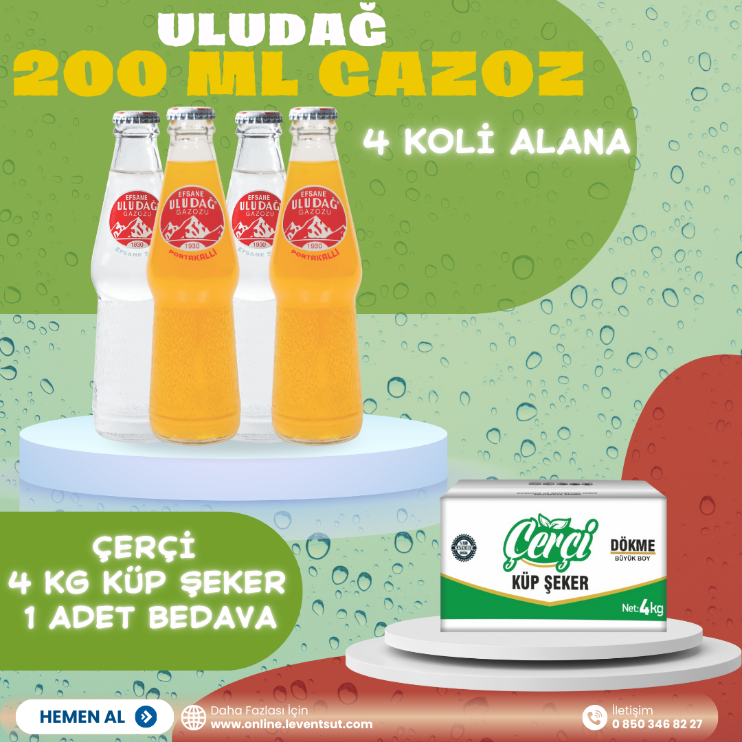 Uludağ 200 ml Gazoz 4 Koli Alana 1 Adet Çerçi 4 Kg Küp Şeker Bedava