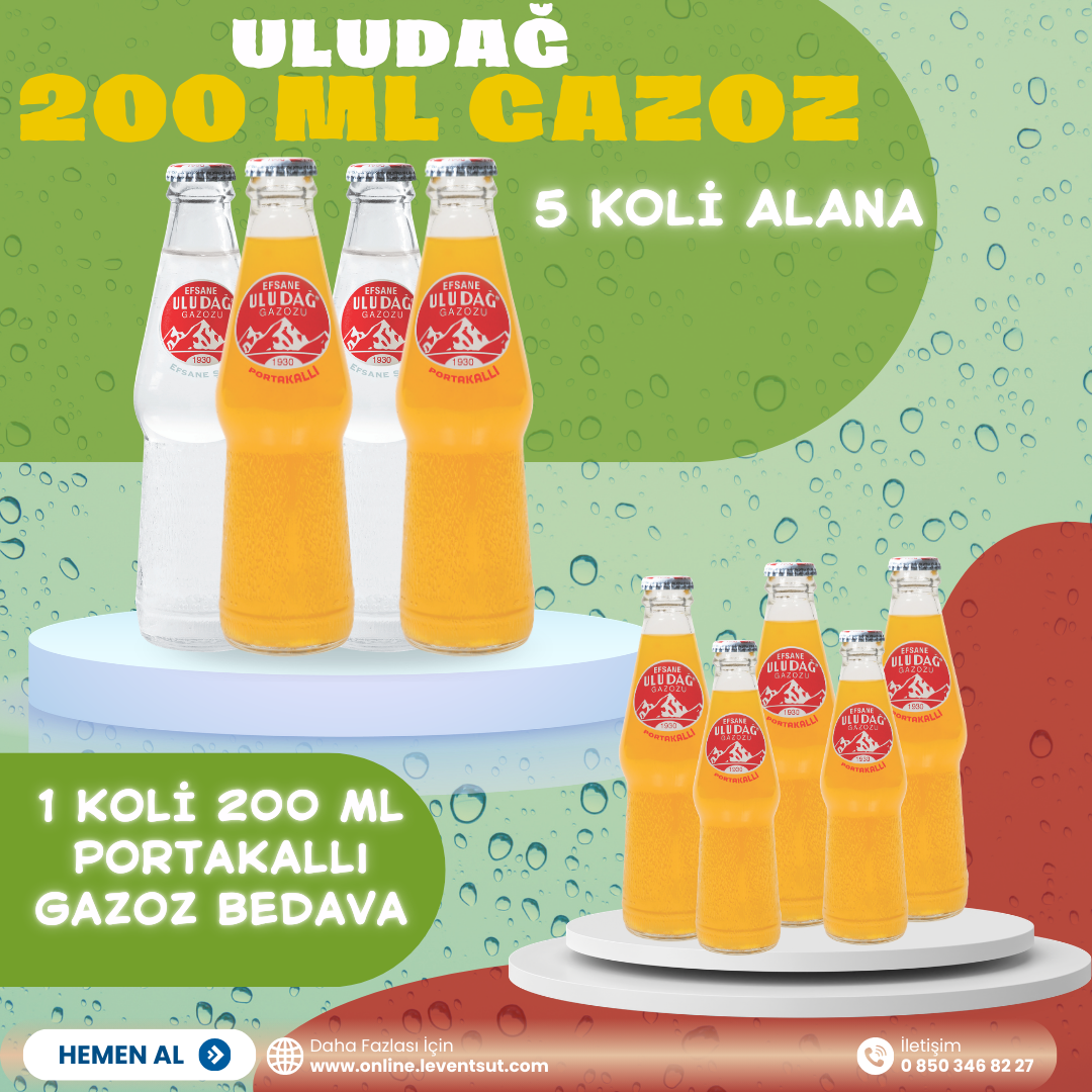  Uludağ 200 ml gazoz 5 koli alımına 1 koli 200 ml portakallı gazoz bedava 