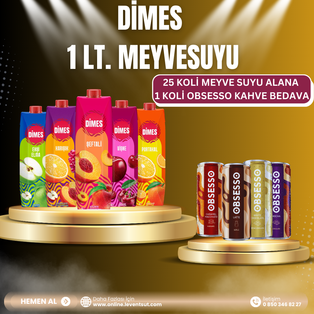 <span>Dimes 1 Lt. M.Suyu 25 Koli Alımına Dimes Obsesso Soğuk Kahve </span><span>1 Koli</span><span> Bedava</span>