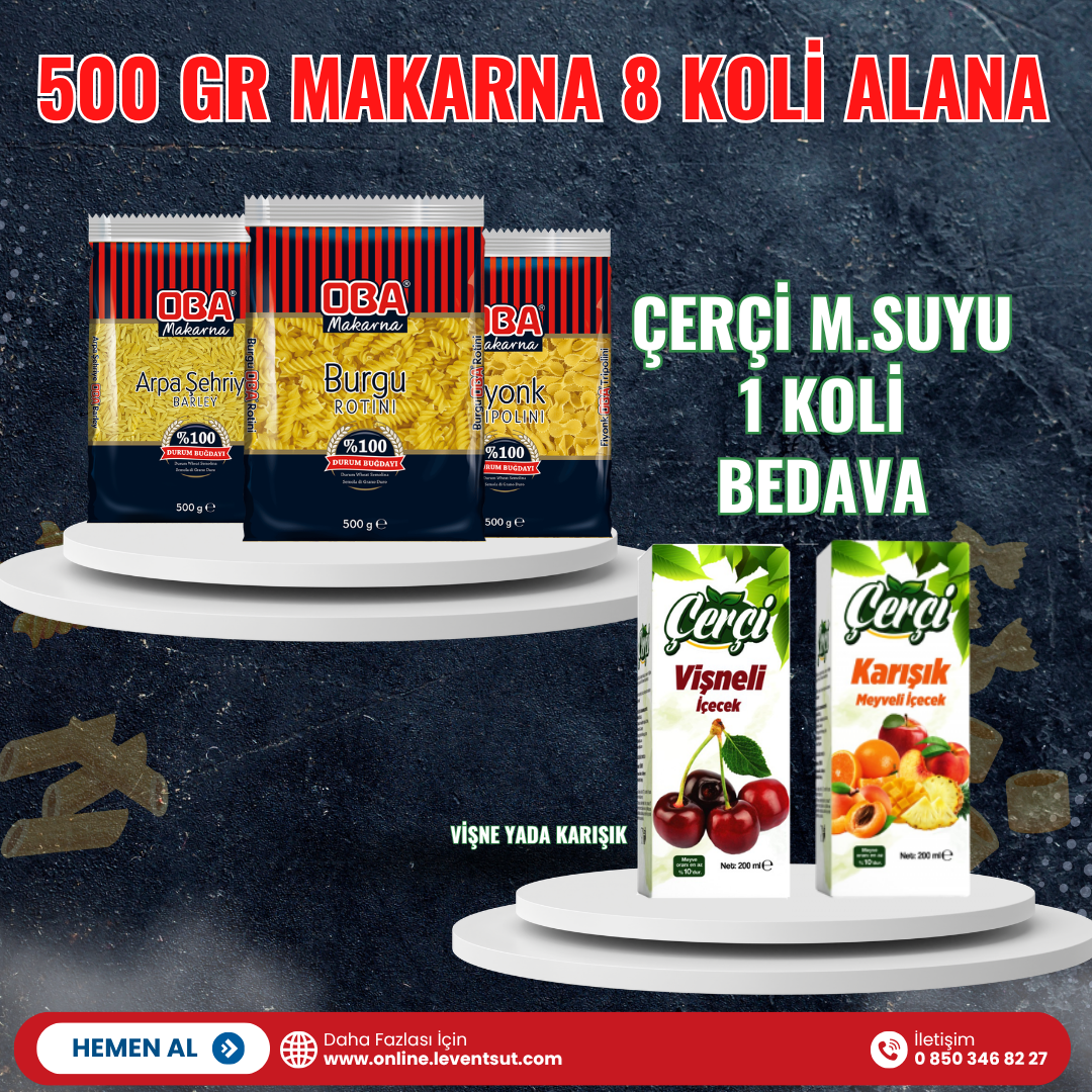 500 Gr Makarna 8 Koli Alana, Çerçi 200 ml Vişne Msuyu 1 Koli Bedava