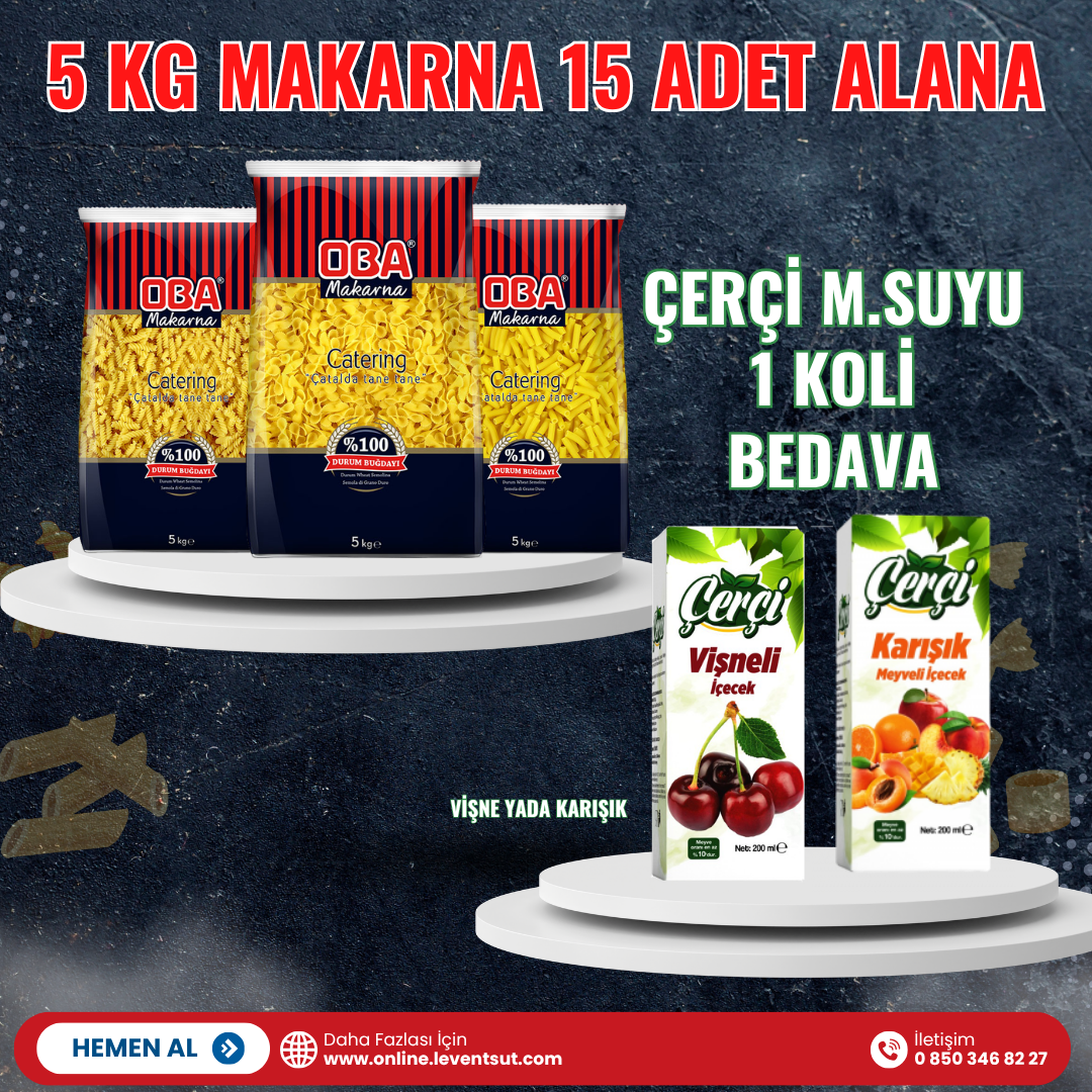 Oba 5 Kg Makarna 15 Adet Alana, Çerçi 200 ml Vişne Msuyu 1 Koli Bedava