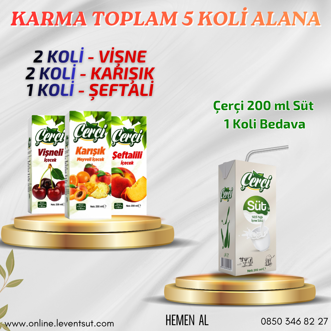 Çerçi 200 ml 2 Karışık, 2 Vişne, 1 Şeftali Karma Koli Alana, 1 Koli Çerçi 200 süt Bedava