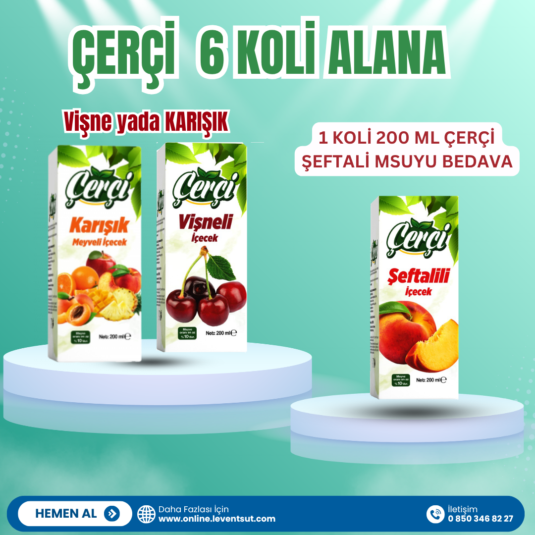 Çerçi 200 ml msuyu vişne veya karışık 6 koli alana, 1 koli çerçi şeftali bedava