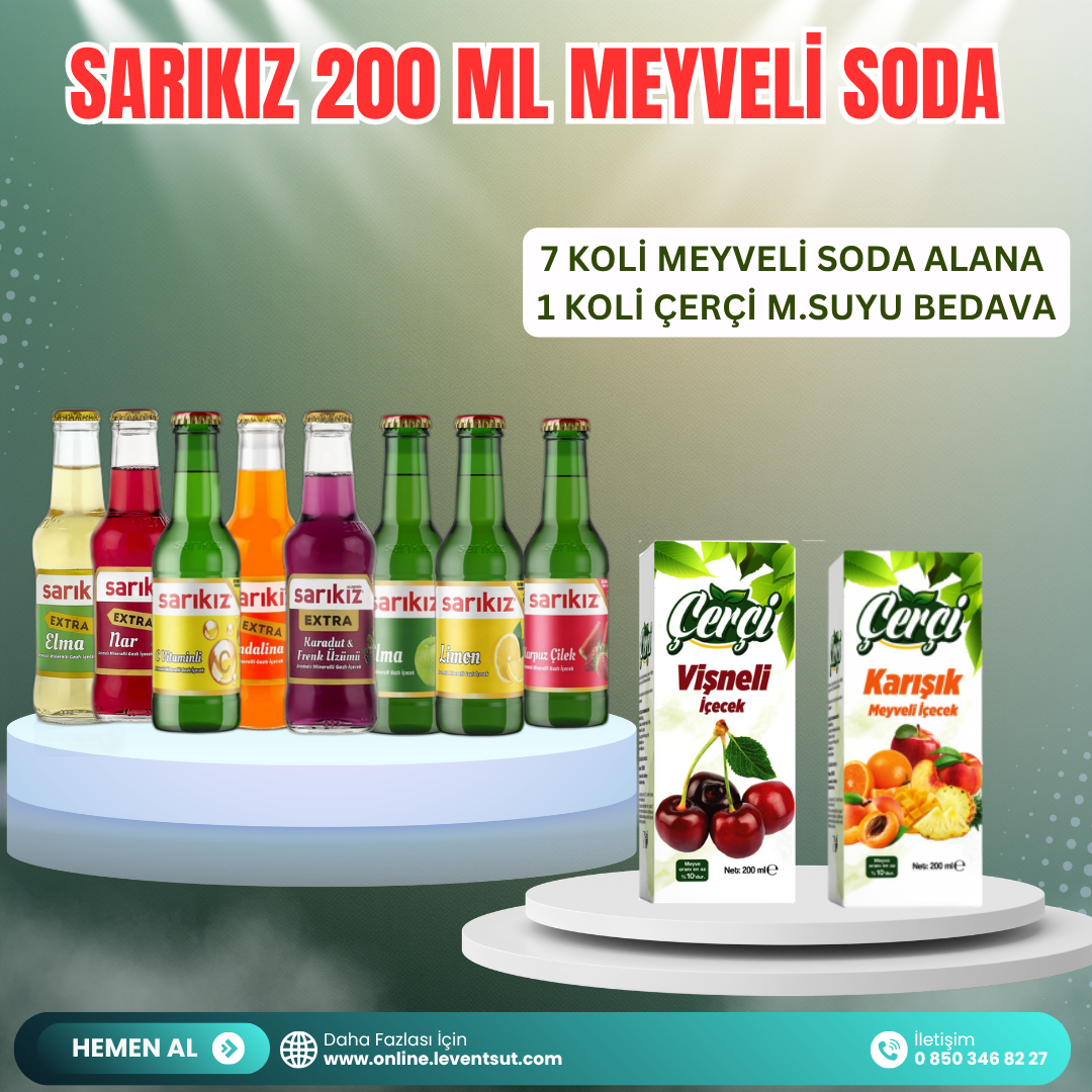  Sarıkız M.Soda 7 Koli Alana, Çerçi 200 ml Karışık Msuyu 1 Koli Bedava 