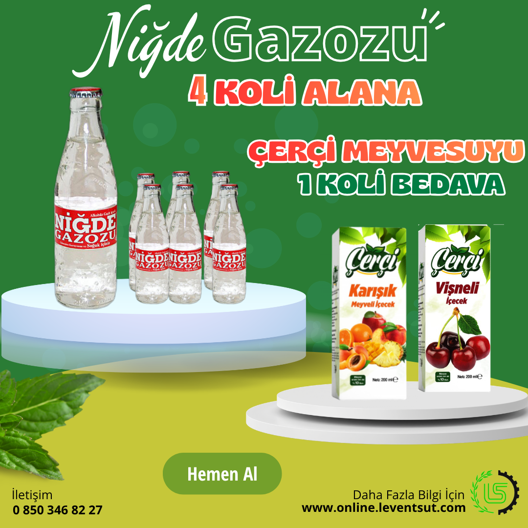 Niğde Gazoz 4 Koli Alana. Çerçi 200 ml Vişne Yada Karışık 1 Koli Bedava
