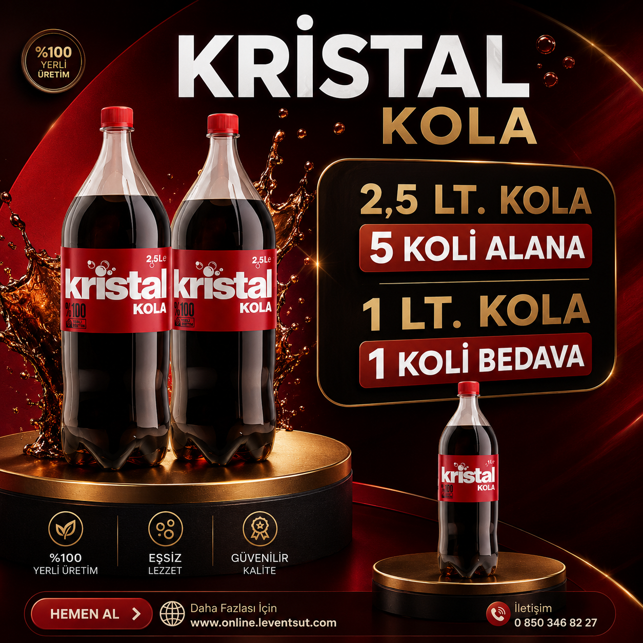 <span>Kristal 2,5 Lt. Kola 5 Koli alana, Kristal 1 Lt. Kola 1 Koli Bedava</span>