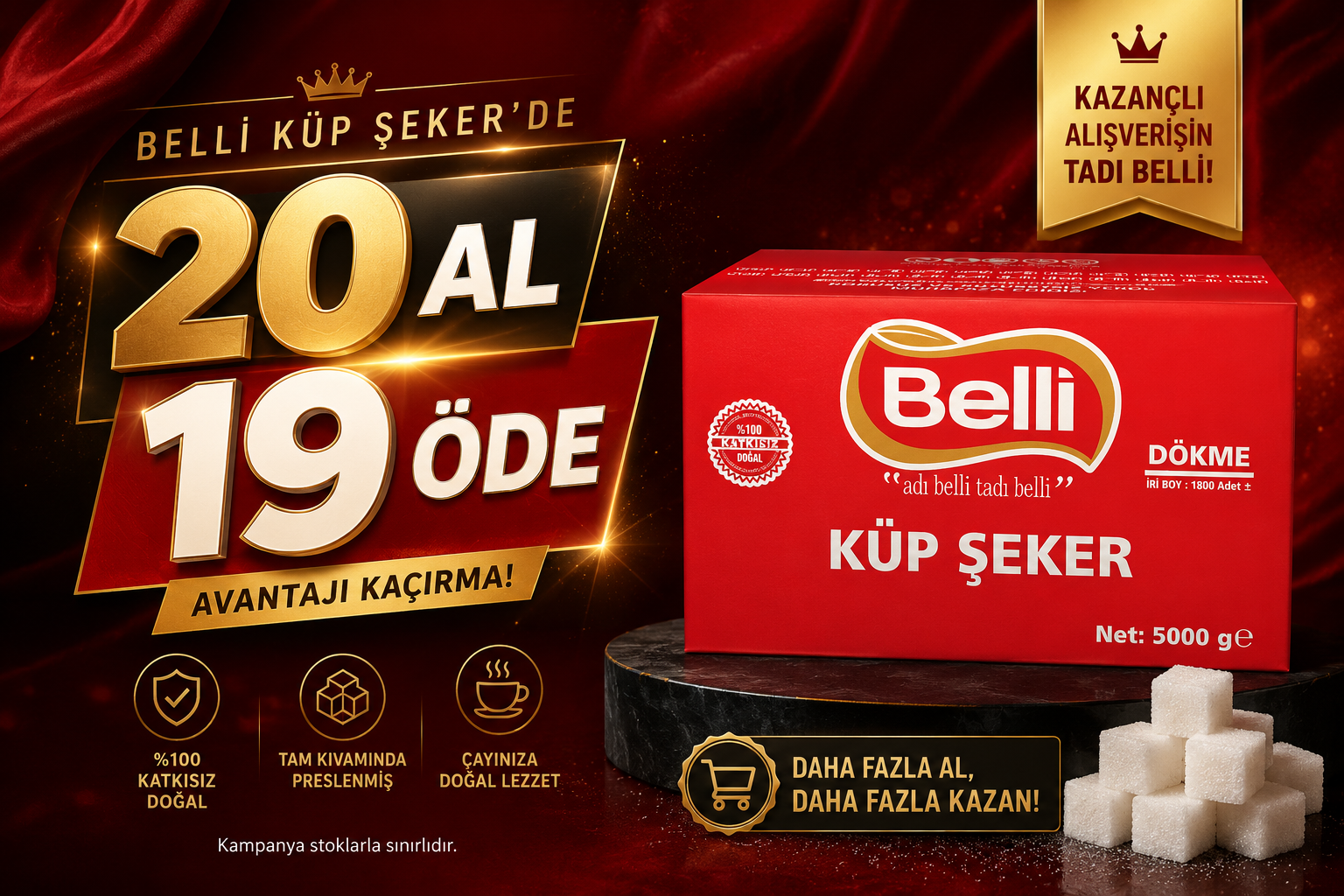 Belli 5 KG Küp şeker 20 Al 19 Öde