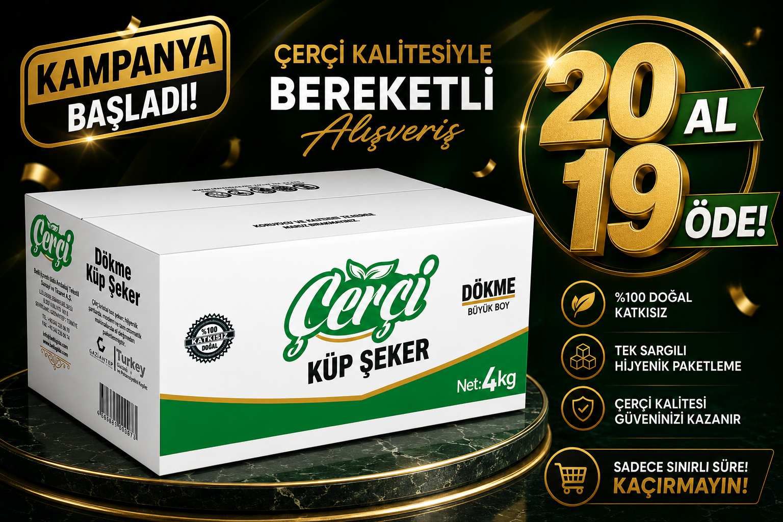 Çerçi 4 Kg Küp Şeker 20 Al 19 Öde