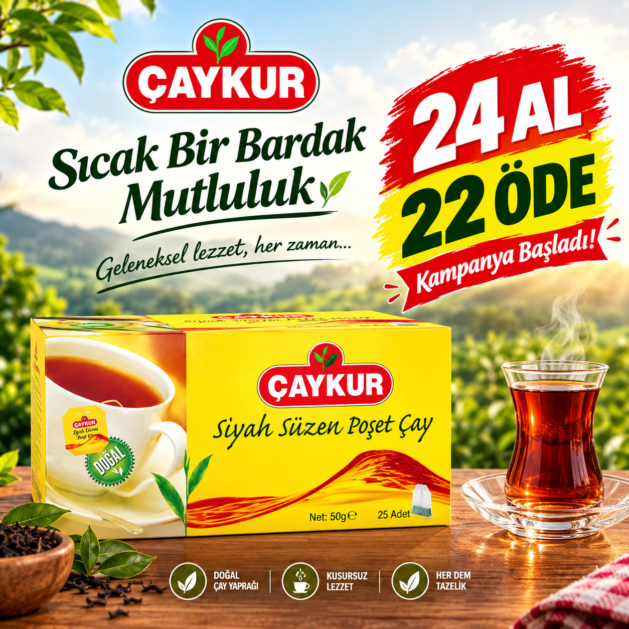 Çaykur 50 Gr Poşet Çay 24 al 22 öde