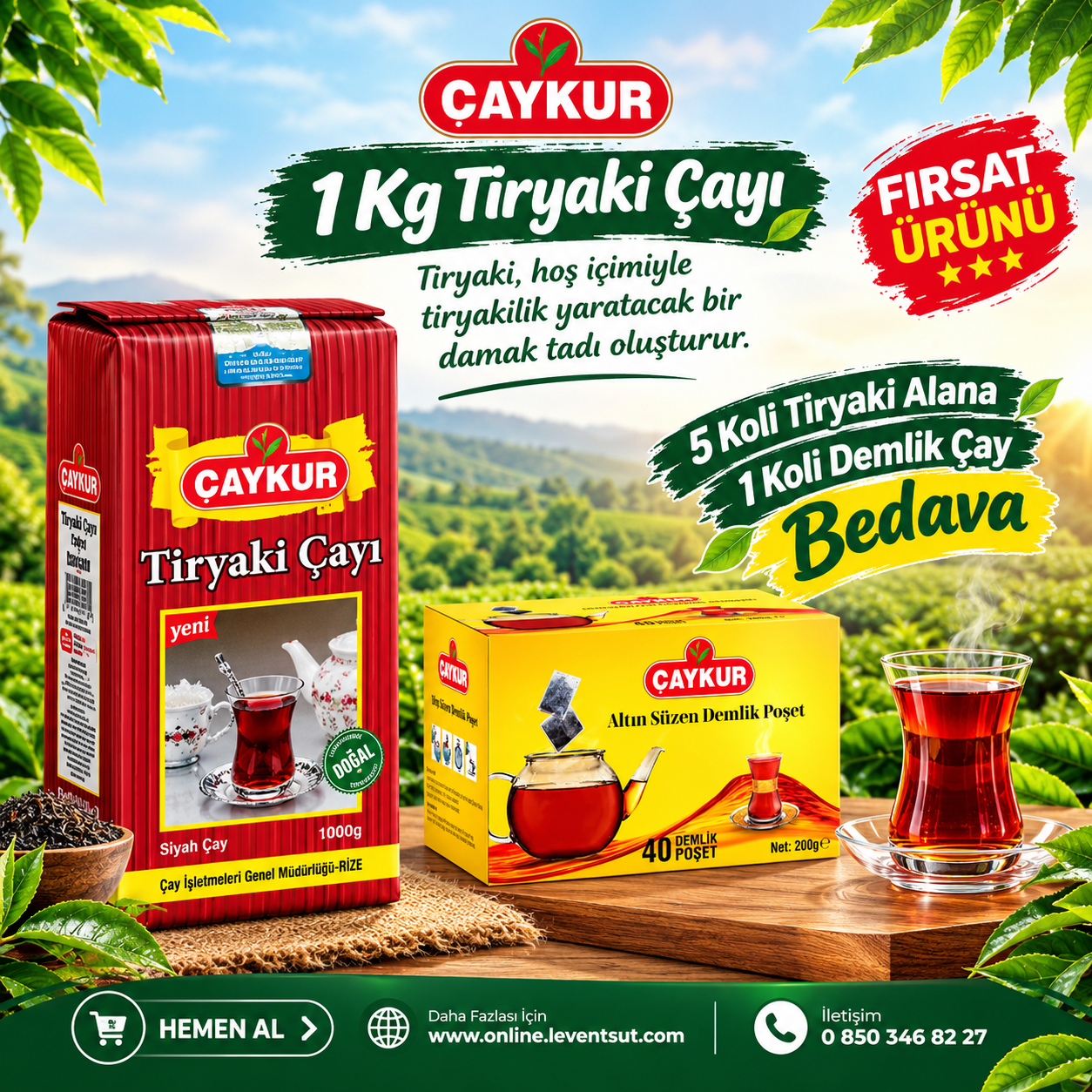 Çaykur 1 Kg Tiryaki 50 Adet Alana, Çaykur 200 Gr Demlik Çay 16 Adet Bedava