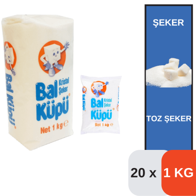 Balküpü 1 Kg Kristal Toz Şeker Koli 20 li - 1