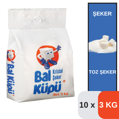 Balküpü 3 Kg Kristal Toz Şeker Koli 10 lu - 1