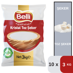 Belli 3 Kg Kristal Toz Şeker Koli 10 lu - BELLİ