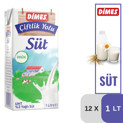 Dimes 1 LT Tam Yağlı Süt Koli 12 li - 1