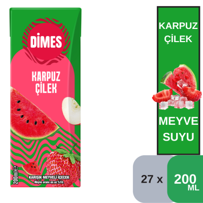 Dimes 200 ML Karpuz-Çilek İçeceği Koli 27 li - 1